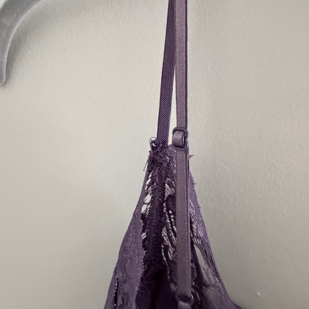 Purple Lace Trim Crinkle Camisole V-Neck Tank Top Y2K Indie Sleeze Festival - Picture 5 of 8